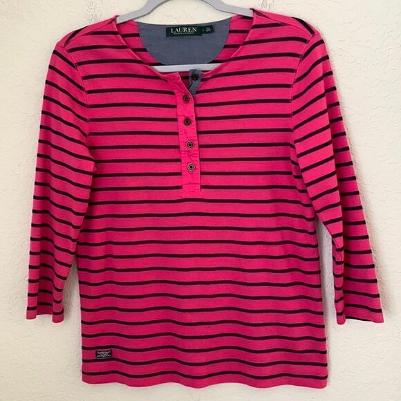 Lauren Ralph Lauren Cotton Striped Women’s T-Shirt Size L - Picture 1 of 11